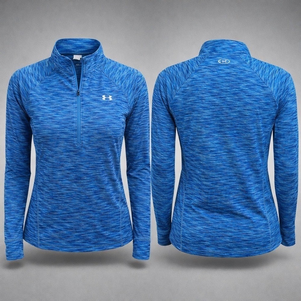 Under Armour Womens Blue Space Dye AllseasonGear Quarter Zip Pullover Large - Picture 2 of 10